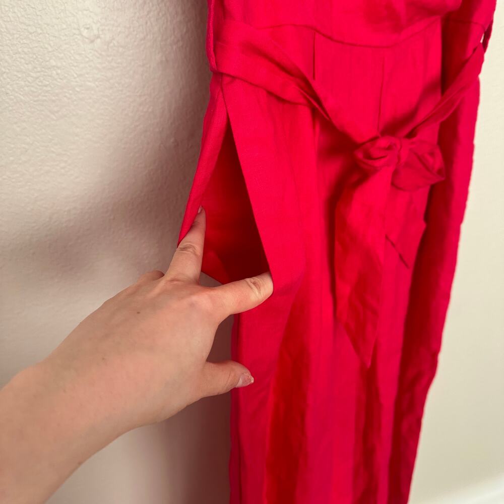 100% Linen Sz 8 Hot Pink Wide Leg Jumpsuit with Pockets Belted Natural Fibers - Picture 7 of 15